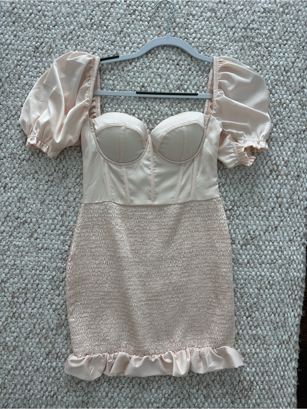 Blush Pink Puff-Sleeve Bustier Mini Dress